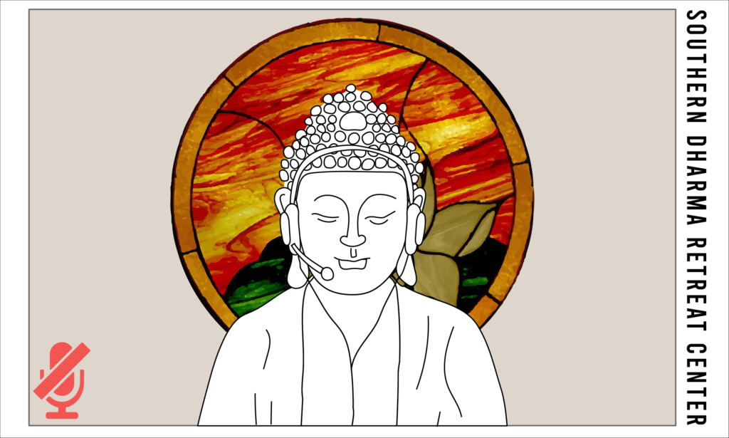 Buddha wearing a Zoom headset