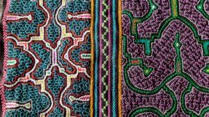 Shipibo Tapestry featuring Ayahuasca and Master Plant Dieta patterns