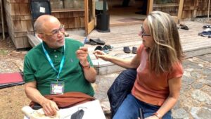 Suzanne and Michael sitting in conversation