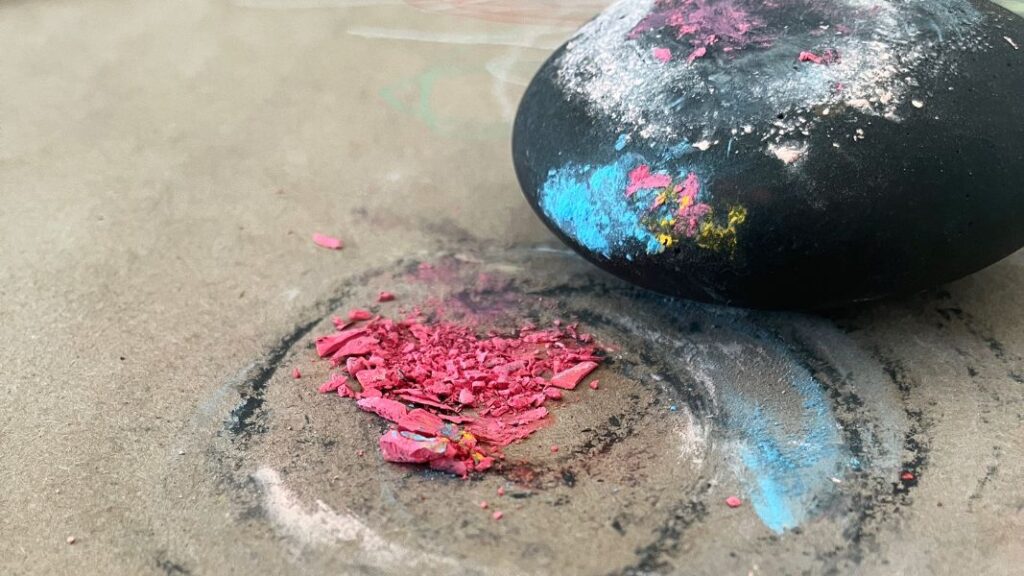 smooth rock and pastel pink chalk