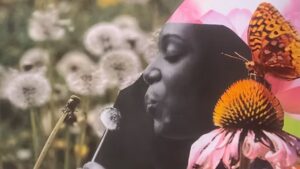A collage of a woman blowing a dandelion and making a wish