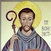 An icon of St. Benedict holding the staff of an abbot.