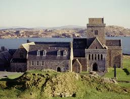 The stone abbey in Iona, Scotland.