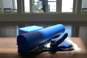 Royal blue Yoga mat, block, belt and blanket