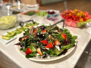 Spinach salad with fresh strawberries and feta cheese