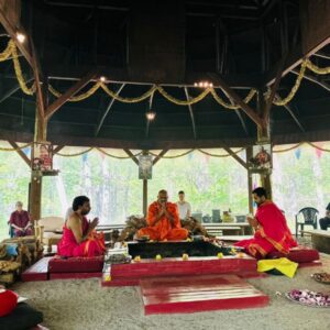 Yagna in the Sanctuary Yagna Pavilion with Shanti Mandir and Swami Nityananda