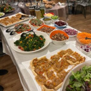 A photo of our delicious and abundant salad bar during a retreat.