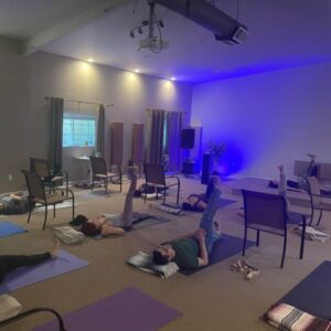 Yoga class in the Sanctuary Learning and Multimedia Center